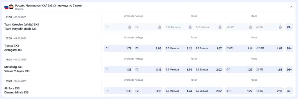 Ставки на хоккей в 1Win